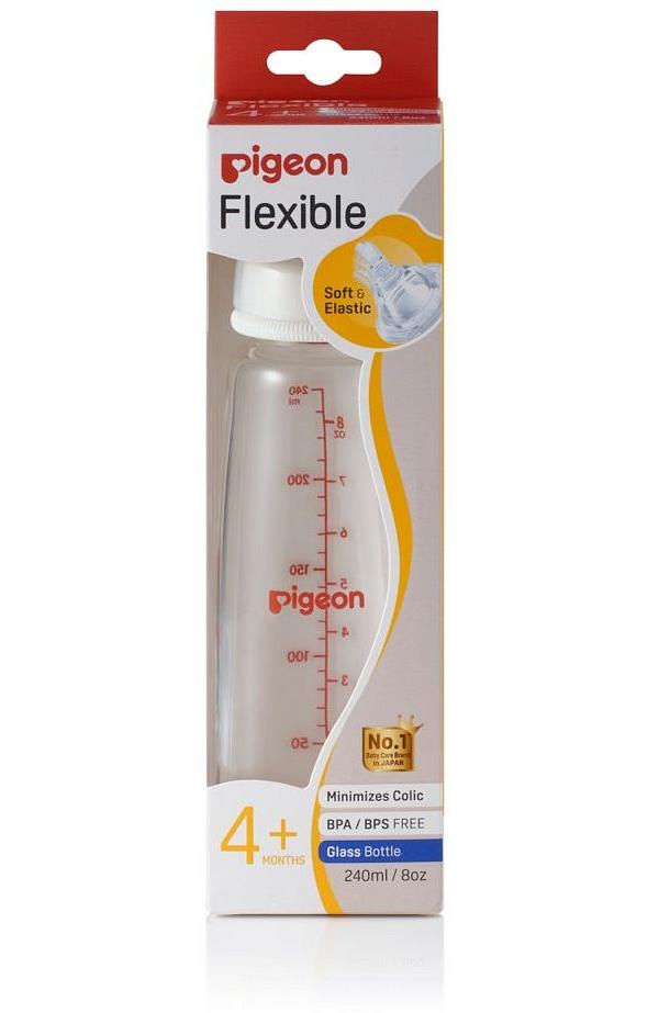 Pigeon Slim Neck Glass Bottle with Flexible Peristaltic Teat - 240ml
