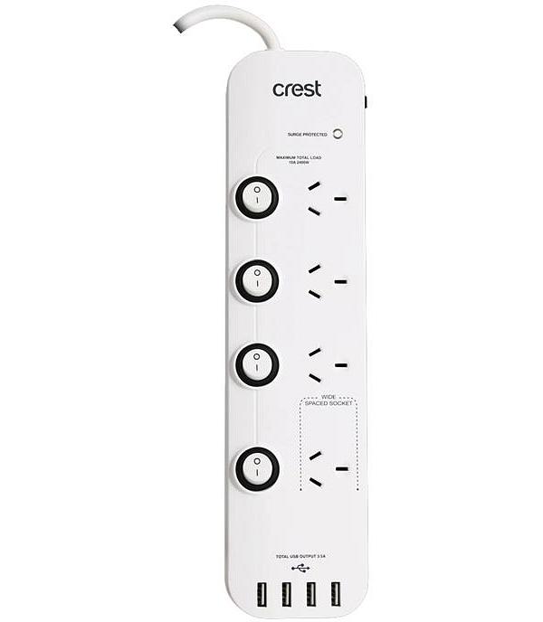 Crest Power Board 4 Sockets with USB Charging CP4W4ISUSB