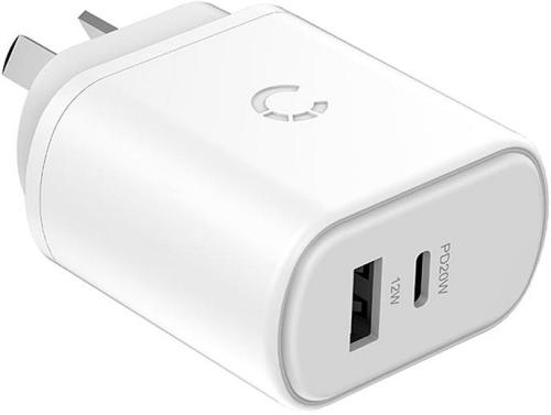 Cygnett PowerPlus 32W USB-C PD Dual Port Wall Charger - White CY3614POFLW