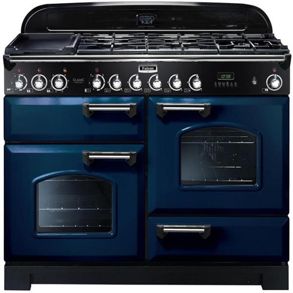 Falcon Classic Deluxe 110cm Dual Fuel Upright Cooker Royal Blue/Chrome CDL110DFRB/CH