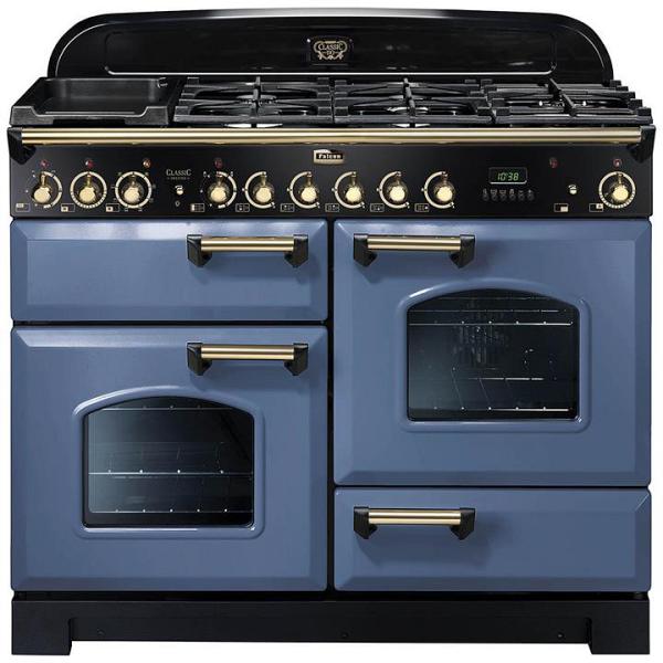 Falcon Classic Deluxe 110cm Dual Fuel Upright Cooker Stone Blue/Brass CDL110DFSB/BR