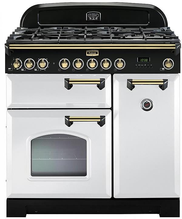 Falcon Classic Deluxe 90cm Dual Fuel Upright Cooker White/Brass CDL90DFWH/BR