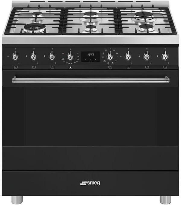 Smeg 90cm 6 Burner Classic Freestanding Pyrolytic Cooker Matte Black CSP9GMMBA2