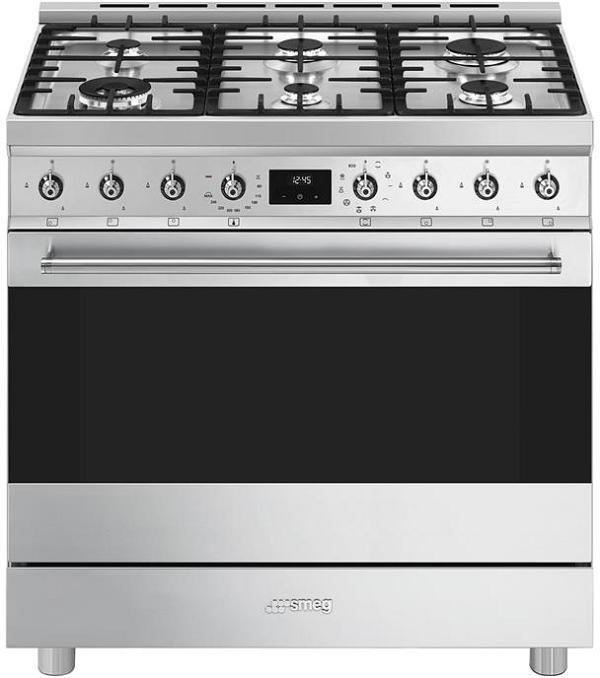 Smeg 90cm 6 Burner Classic Freestanding Pyrolytic Cooker Stainless Steel CSP9GMXA2