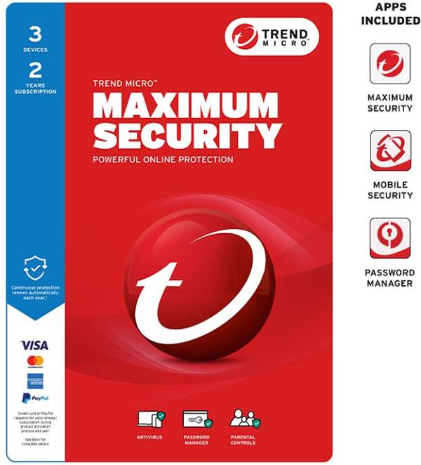 Trend Micro MAXIMUM SECURITY 3D 2YR 9337694077737