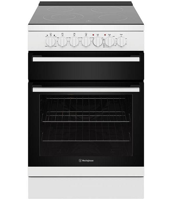 Westinghouse 60cm freestanding electric oven and ceramic cooktop, white WFE642WCB