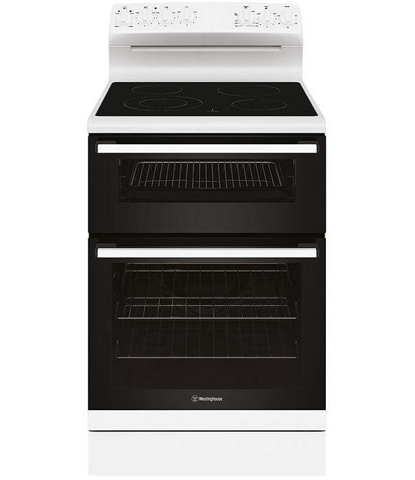 Westinghouse 60cm freestanding electric oven and ceramic cooktop, white WLE642WCB