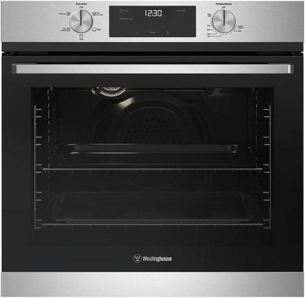 Westinghouse 60cm multi-function 5 fan forced stainless steel gas oven with electric grill, programmable timer, knob controls and 80L WVG6515SD