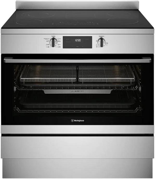 Westinghouse 90cm electric freestanding oven with 5 zone ceramic cooktop, multi-function 8 oven, AirFry, 125L WFE9546SD