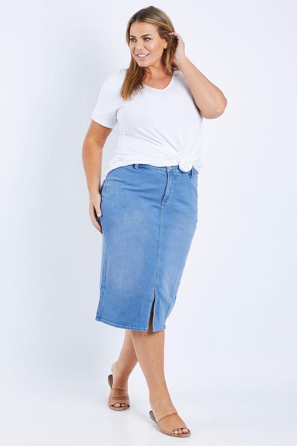 Not Your Daughters Jeans Midi Skirt With Braided Belt Loops