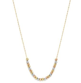 14K Yellow, White and Rose Gold Half Beaded Chain Necklace, 17 - 100% Exclusive