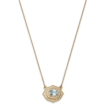 Bloomingdale's Aquamarine & Diamond Double Halo Pendant Necklace in 14K Yellow Gold, 18