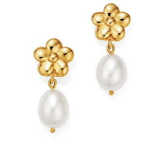 Bloomingdale's Cultured Freshwater Pearl & Flower Drop Earrings in 14K Yellow Gold - 100% Exclusive