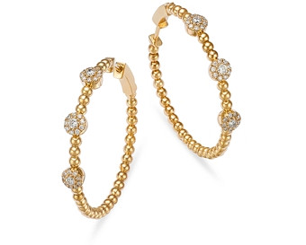 Bloomingdale's Diamond Cluster Beaded Medium Hoop Earrings in 14K Yellow Gold, 0.55 ct. t.w.
