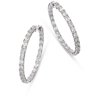 Bloomingdale's Diamond Emerald-Cut Inside-Out Medium Hoop Earrings in 14K White Gold, 7.0 ct. t.w. - 100% Exclusive