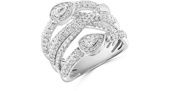 Bloomingdale's Diamond Pear & Round Crossover Double Row Ring in 14K White Gold, 1.75 ct. t.w. - 100% Exclusive