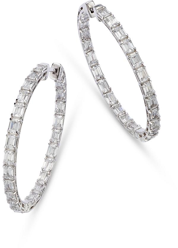 Bloomingdale's Fine Collection Diamond Emerald-Cut Inside-Out Medium Hoop Earrings in 14K White Gold, 7.0 ct. t. w. - Exclusive