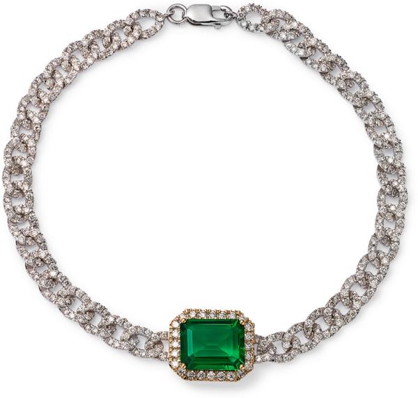 Bloomingdale's Fine Collection Emerald & Diamond Link Bracelet in 14K White and Yellow Gold - Exclusive