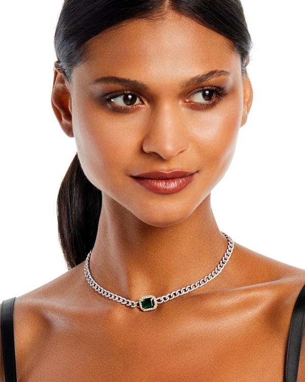 Bloomingdale's Fine Collection Emerald & Diamond Link Choker Necklace in 14k Yellow & White Gold, 14-18 - Exclusive