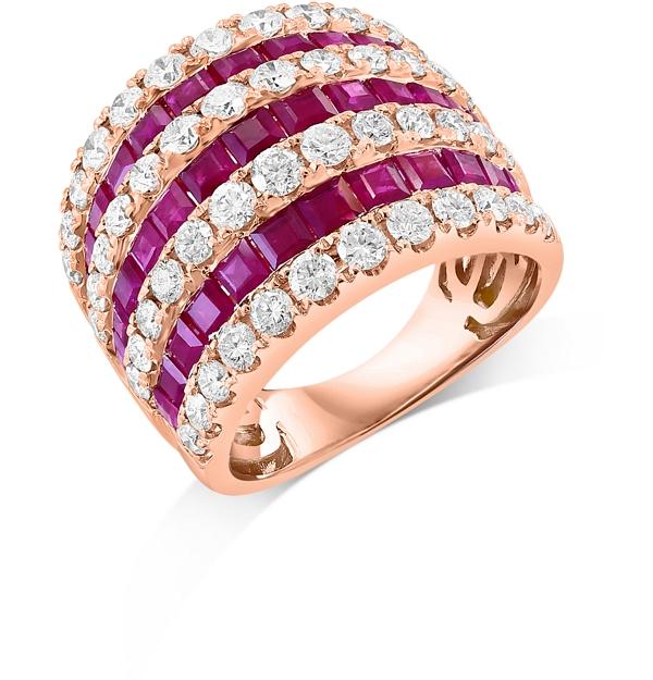 Bloomingdale's Fine Collection Ruby & Diamond Multi Row Ring in 14K Rose Gold