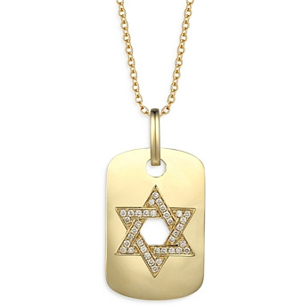 Bloomingdale's Men's Champagne Diamond Star of David Dog Tag Pendant Necklace in 14K Yellow Gold, 0.25 ct. t.w.