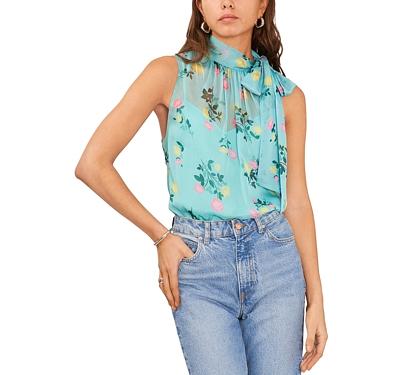 1.state Printed Side Tie Neck Top