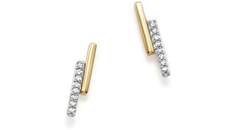 Adina Reyter 14K Yellow Gold Pave Diamond Crossover Bar Stud Earrings