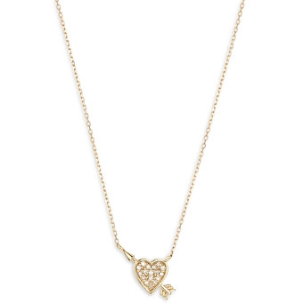 Adina Reyter 14K Yellow Gold Tiny Pave Diamond Heart & Arrow Pendant Necklace, 15