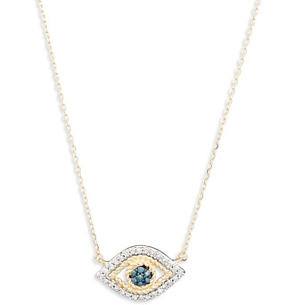 Adina Reyter 14K Yellow Gold White & Blue Diamond Tiny Evil Eye Pendant Necklace, 16