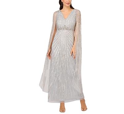 Adrianna Papell Beaded Cape Gown