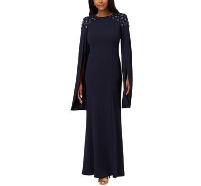 Adrianna Papell Beaded Cape Sleeve Gown