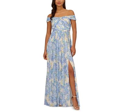 Adrianna Papell Pleated Off-the-Shoulder Gown