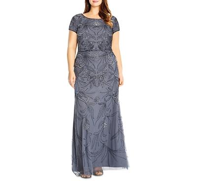 Adrianna Papell Plus Beaded Short Sleeve Gown