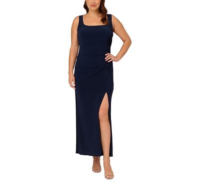 Adrianna Papell Plus Embellished Cowl Back Lace & Jersey Gown