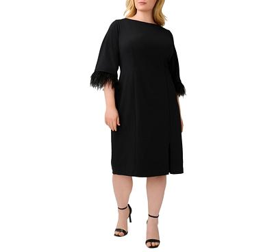 Adrianna Papell Plus Feather Trimmed Crepe Dress