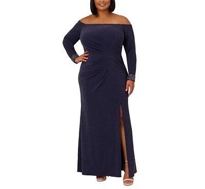 Adrianna Papell Plus Metallic Off-the-Shoulder Gown
