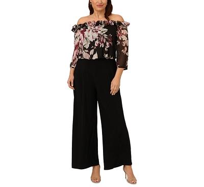 Adrianna Papell Plus Off-the-Shoulder Ruffle Jumpsuit