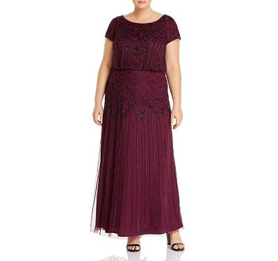 Adrianna Papell Plus Short Sleeve Beaded Gown