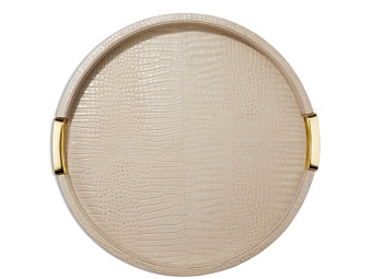 Aerin Carina Croc Leather Small Round Tray, Fawn