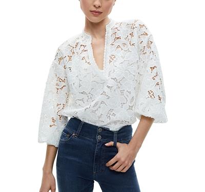 Alice and Olivia Aislyn Floral Lace Puff Sleeve Blouse
