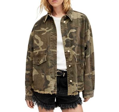 Allsaints Hettie Frayed Hem Camouflage Jacket