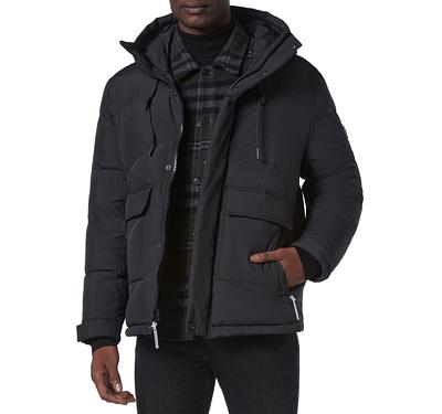 Andrew Marc Ingram Chevron Quilted Open Bottom Puffer with Snorkel Hood