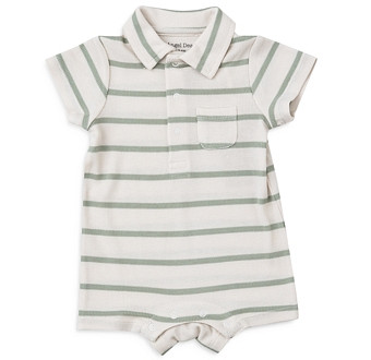 Angel Dear Unisex Green Stripe Polo Shortie Romper - Baby