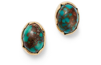 Annette Ferdinandsen Design 18K Yellow Gold Turquoise Matrix Egg Stud Earrings