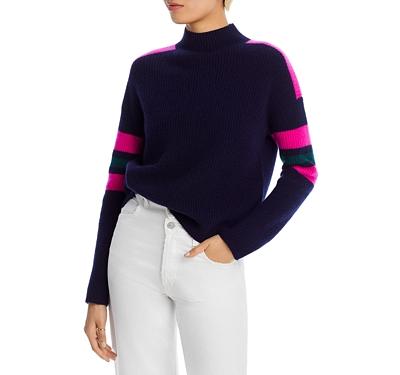 Aqua Cashmere Stripe Sleeve Mock Neck Cashmere Sweater - 100% Exclusive
