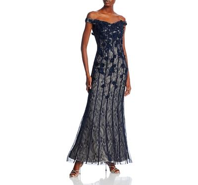 Aqua Embellished Lace Off-the-Shoulder Gown - 100% Exclusive