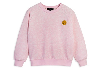 Aqua Girls' Cotton Blend Bandana Print Smiley Patch Regular Fit Crewneck Sweatshirt, Little Kid, Big Kid - 100% Exclusive