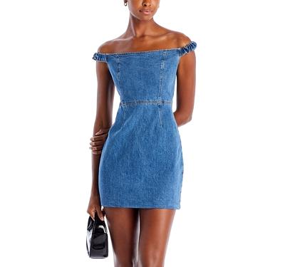 Aqua Off-the-Shoulder Denim Dress - 100% Exclusive