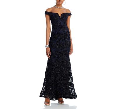 Aqua Off-the-Shoulder Embellished Lace Gown - 100% Exclusive