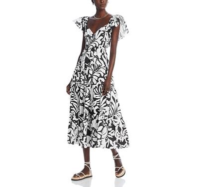 Aqua Printed Flutter Sleeve Tiered Midi Dress - 100% Exclusive